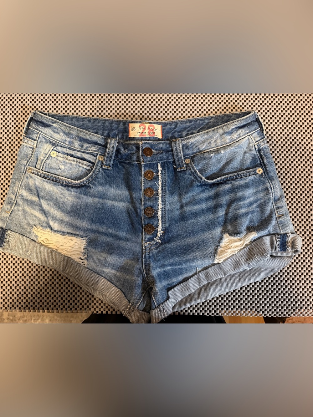 We The Free Light Blue Distressed Boyfriend Denim Shorts